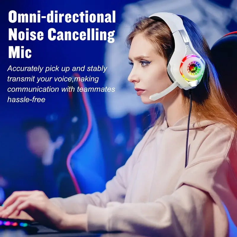 Auriculares gaming con micrófono y luz LED, conexión jack 3,5 mm