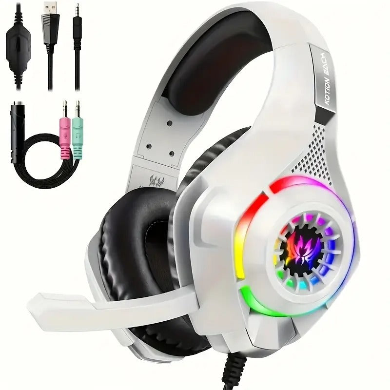 Auriculares gaming con micrófono y luz LED, conexión jack 3,5 mm